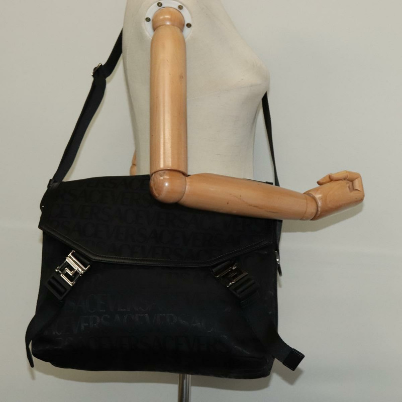 【日本直送】范思哲帆布肩背包 黑色 銀色 正品 123032A-22