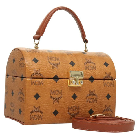 MCM Logoogram Vicetos 手提包 PVC 皮革 2way 棕色金色 Auth 124762A