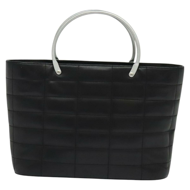 【日本直送】香奈兒 Choco Bar 手提包,黑色皮革,銀色雙C標誌,正品編號 126757A-1