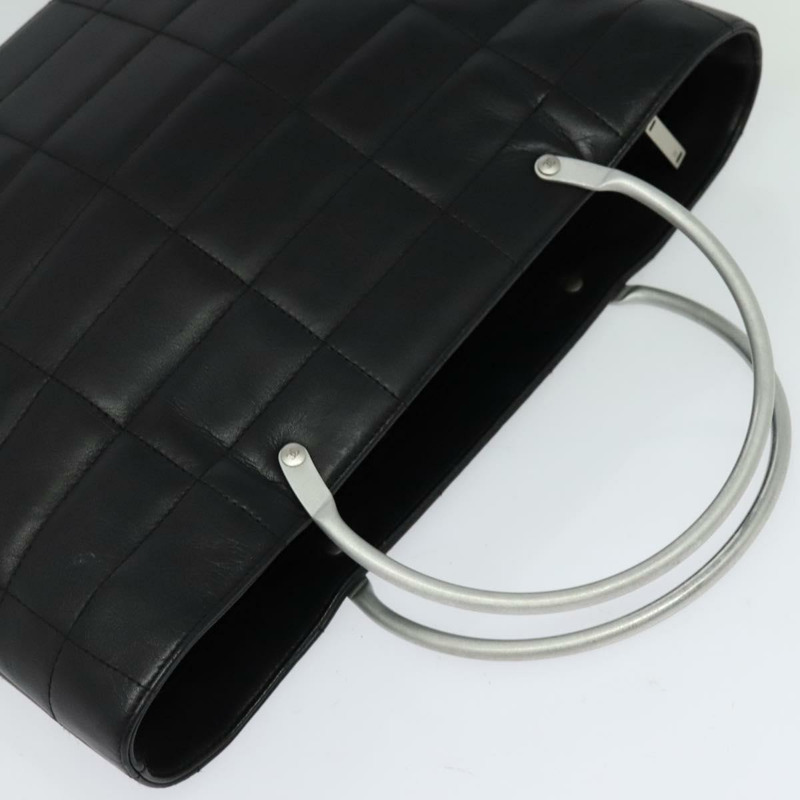 【日本直送】香奈兒 Choco Bar 手提包,黑色皮革,銀色雙C標誌,正品編號 126757A-5