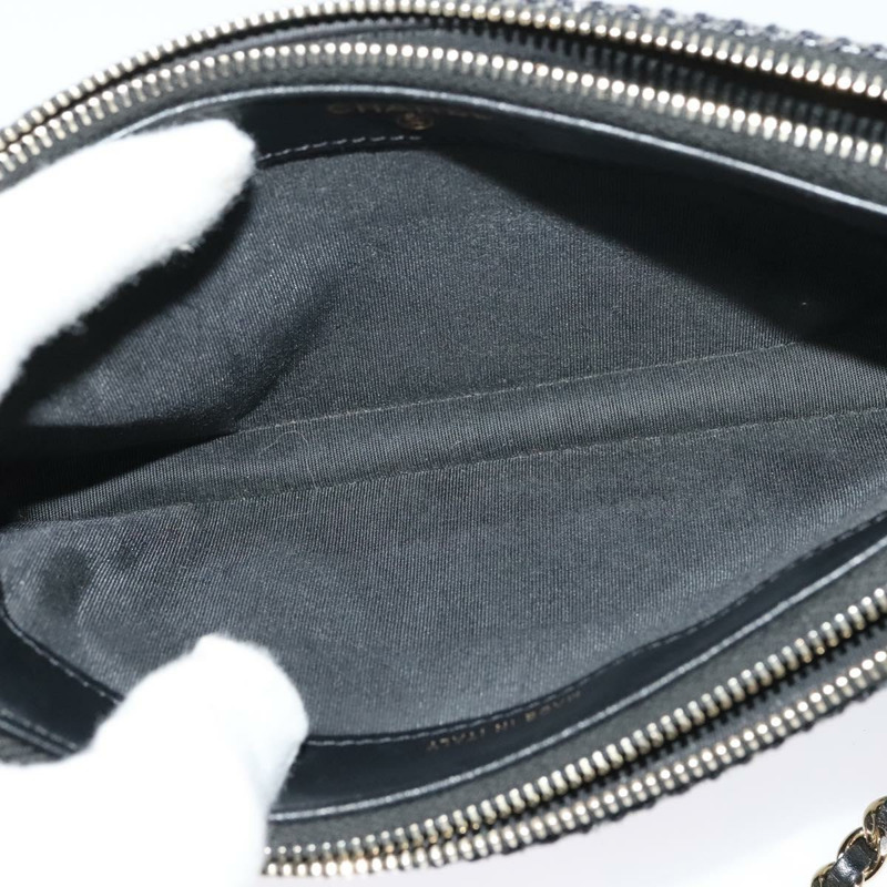 【日本直送】香奈兒 Deauville 系列 COCO 標誌鏈皮夾 拉菲草編織 海軍藍 金色 CC 認證 127827M-9