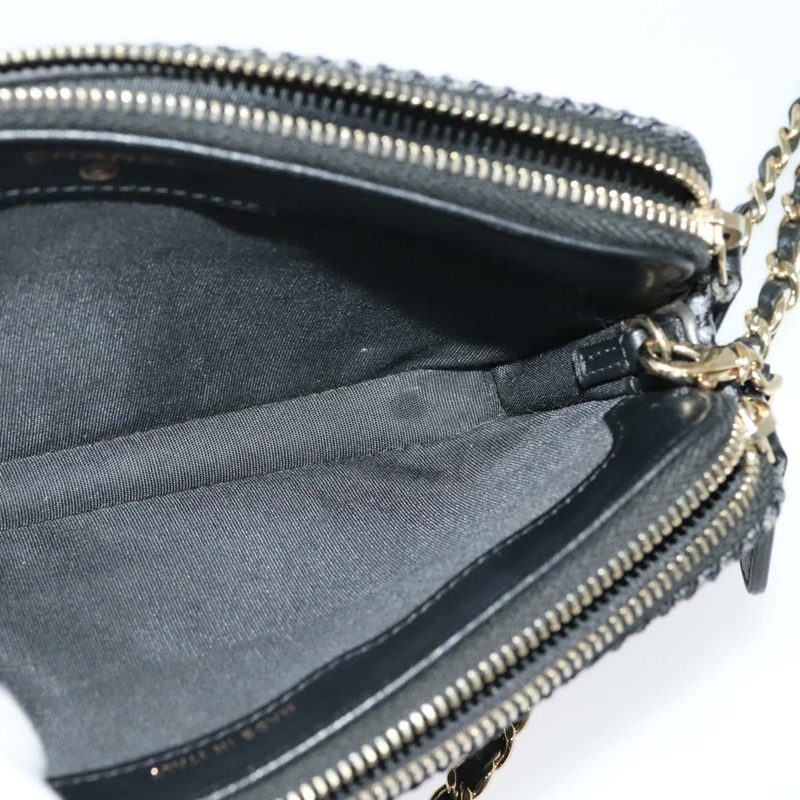 【日本直送】香奈兒 Deauville 系列 COCO 標誌鏈皮夾 拉菲草編織 海軍藍 金色 CC 認證 127827M-18