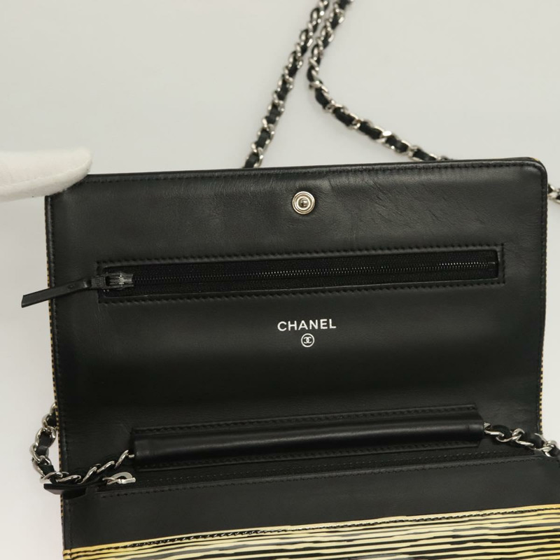 【日本直送】香奈兒漆皮鏈條錢包，黃色，銀色雙C標誌，貨號128843A-9