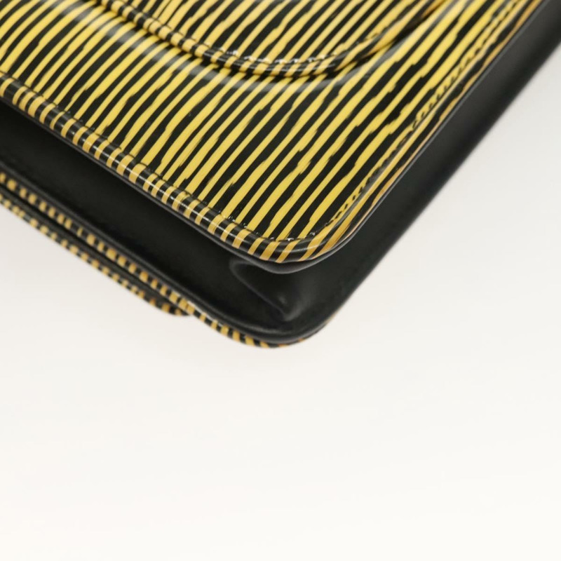 【日本直送】香奈兒漆皮鏈條錢包，黃色，銀色雙C標誌，貨號128843A-14