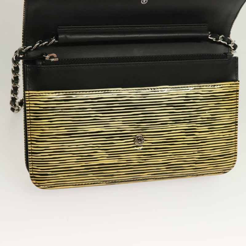 【日本直送】香奈兒漆皮鏈條錢包，黃色，銀色雙C標誌，貨號128843A-17