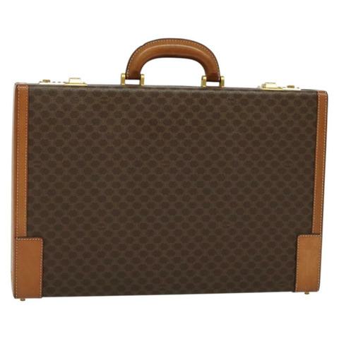 CELINE Macadam帆布旅行箱 PVC皮革 棕色 金色 Auth 141482A