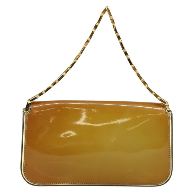 【日本直送】FENDI Mamma Baguette 鏈條單肩包 漆皮 灰色 金色 正品 144385A-1