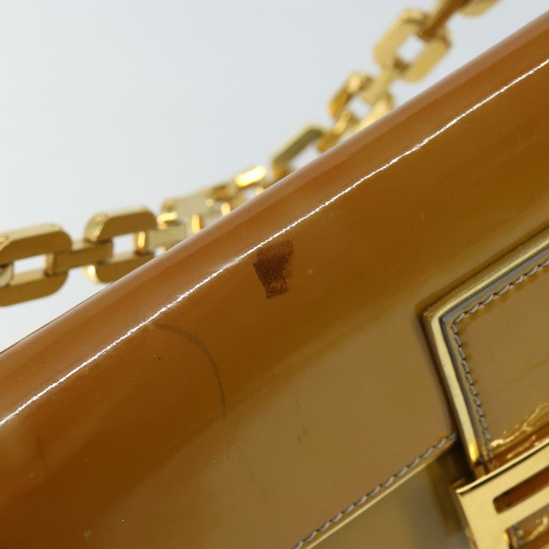 【日本直送】FENDI Mamma Baguette 鏈條單肩包 漆皮 灰色 金色 正品 144385A-8