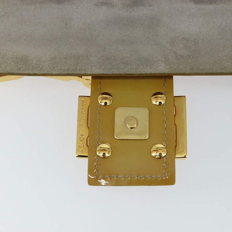 【日本直送】FENDI Mamma Baguette 鏈條單肩包 漆皮 灰色 金色 正品 144385A-9