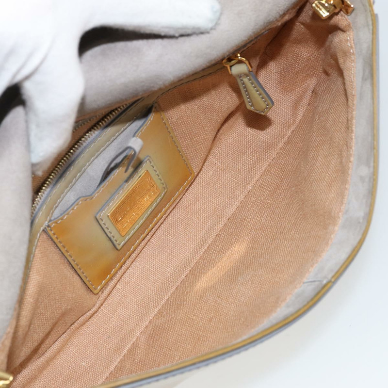 【日本直送】FENDI Mamma Baguette 鏈條單肩包 漆皮 灰色 金色 正品 144385A-10