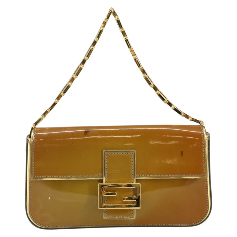 【日本直送】FENDI Mamma Baguette 鏈條單肩包 漆皮 灰色 金色 正品 144385A-12