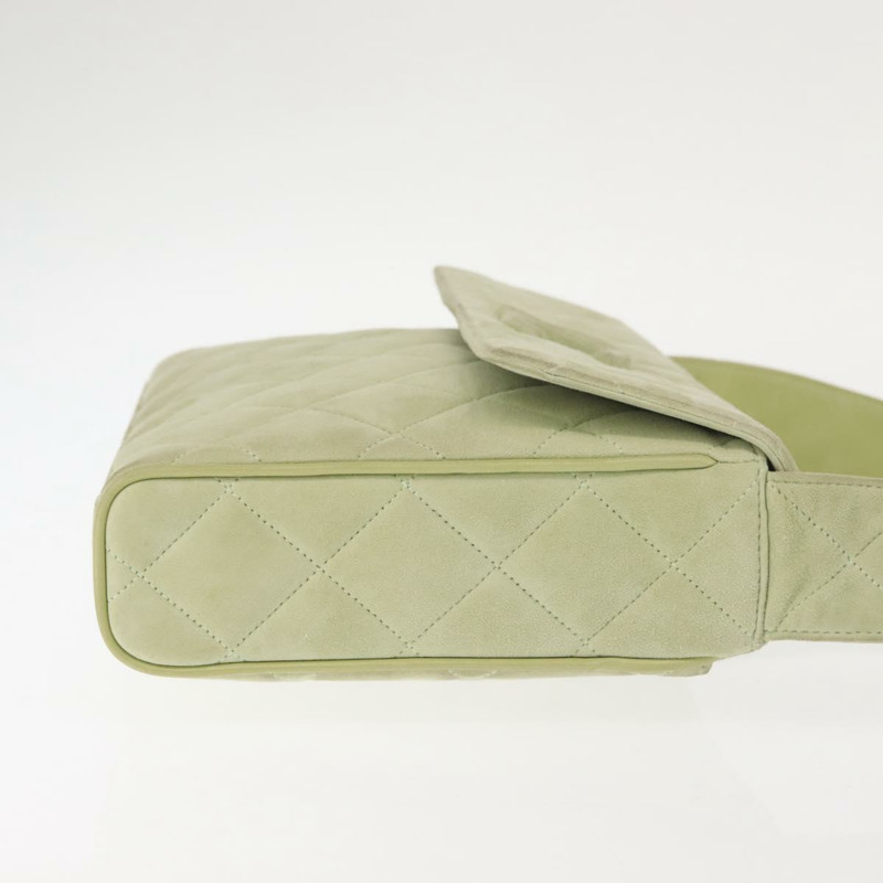 【日本直送】香奈兒 Matelasse 麂皮單肩包 綠色 金色 CC 標誌 Auth 144342A-2