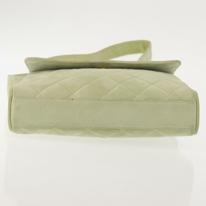 【日本直送】香奈兒 Matelasse 麂皮單肩包 綠色 金色 CC 標誌 Auth 144342A-4