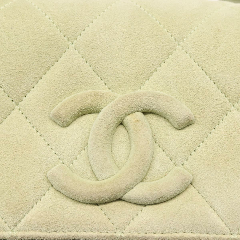 【日本直送】香奈兒 Matelasse 麂皮單肩包 綠色 金色 CC 標誌 Auth 144342A-17