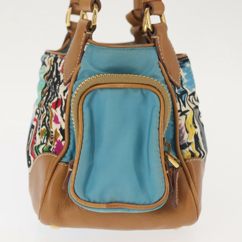 【日本直送】PRADA Venice 手提包 尼龍 淺藍色 金色 正品 145925A-3