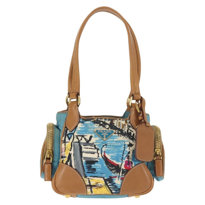 【日本直送】PRADA Venice 手提包 尼龍 淺藍色 金色 正品 145925A-12