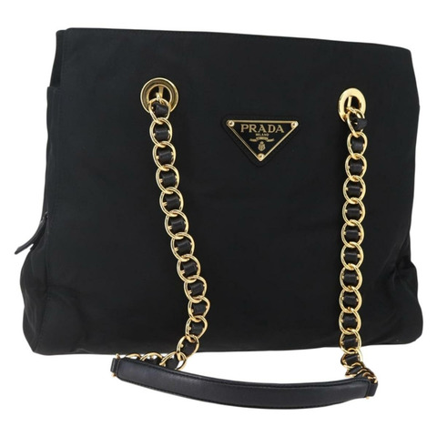 PRADA 尼龍黑色金色鏈條單肩包 正品 148283A