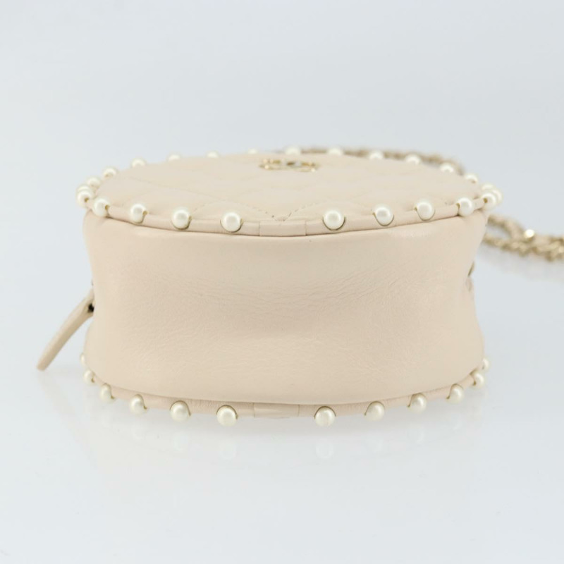 【日本直送】香奈兒 (CHANEL) 絎縫鏈條單肩包,羊皮材質,米色,金色雙C標誌,貨號ba8041M-4