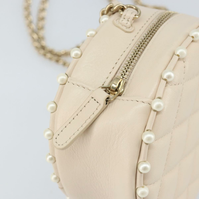 【日本直送】香奈兒 (CHANEL) 絎縫鏈條單肩包,羊皮材質,米色,金色雙C標誌,貨號ba8041M-8