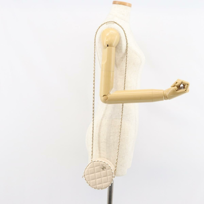 【日本直送】香奈兒 (CHANEL) 絎縫鏈條單肩包,羊皮材質,米色,金色雙C標誌,貨號ba8041M-23