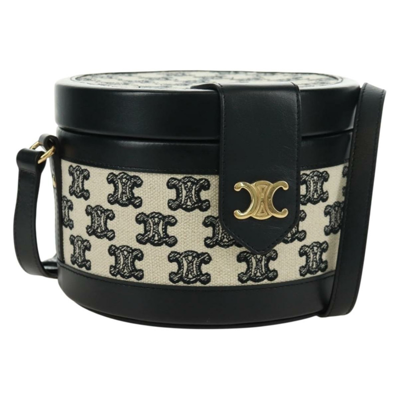 【日本直送】CELINE Triomphe 肩背包,帆布皮革,淺米色,黑色,金色,正品編號 170924M-0