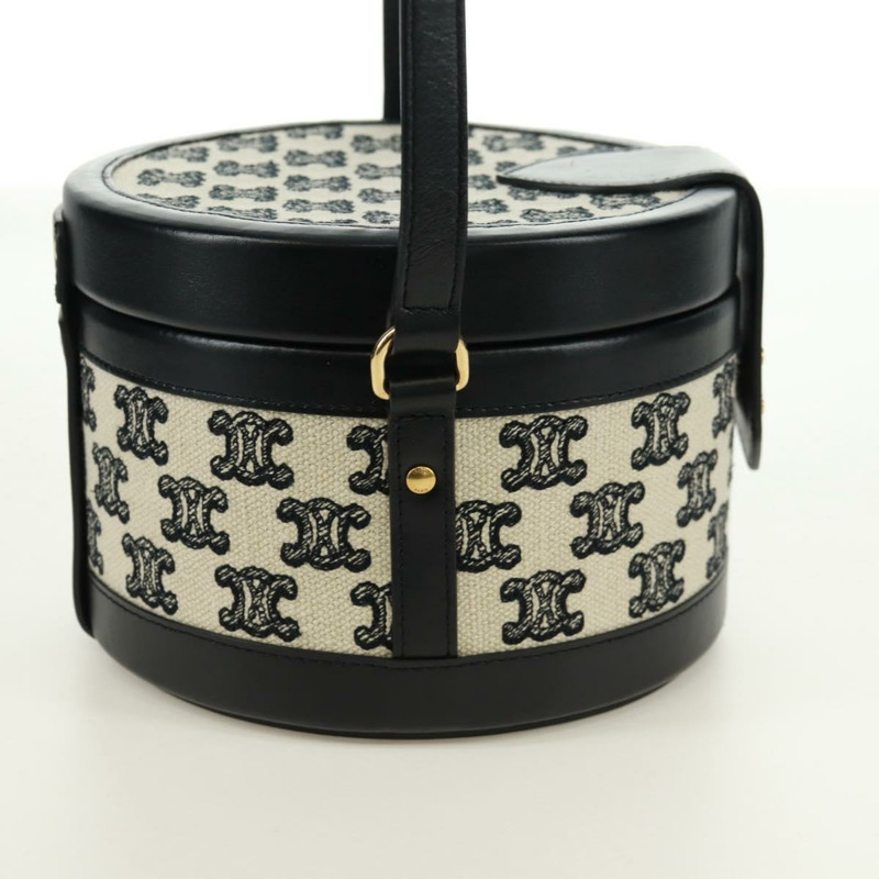 【日本直送】CELINE Triomphe 肩背包,帆布皮革,淺米色,黑色,金色,正品編號 170924M-3