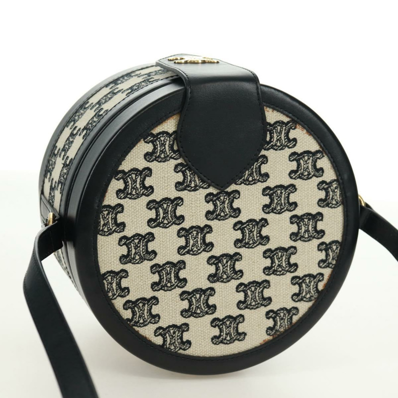 【日本直送】CELINE Triomphe 肩背包,帆布皮革,淺米色,黑色,金色,正品編號 170924M-5