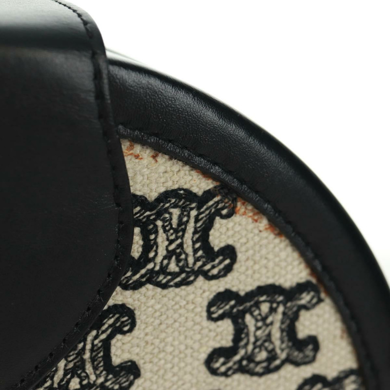 【日本直送】CELINE Triomphe 肩背包,帆布皮革,淺米色,黑色,金色,正品編號 170924M-6