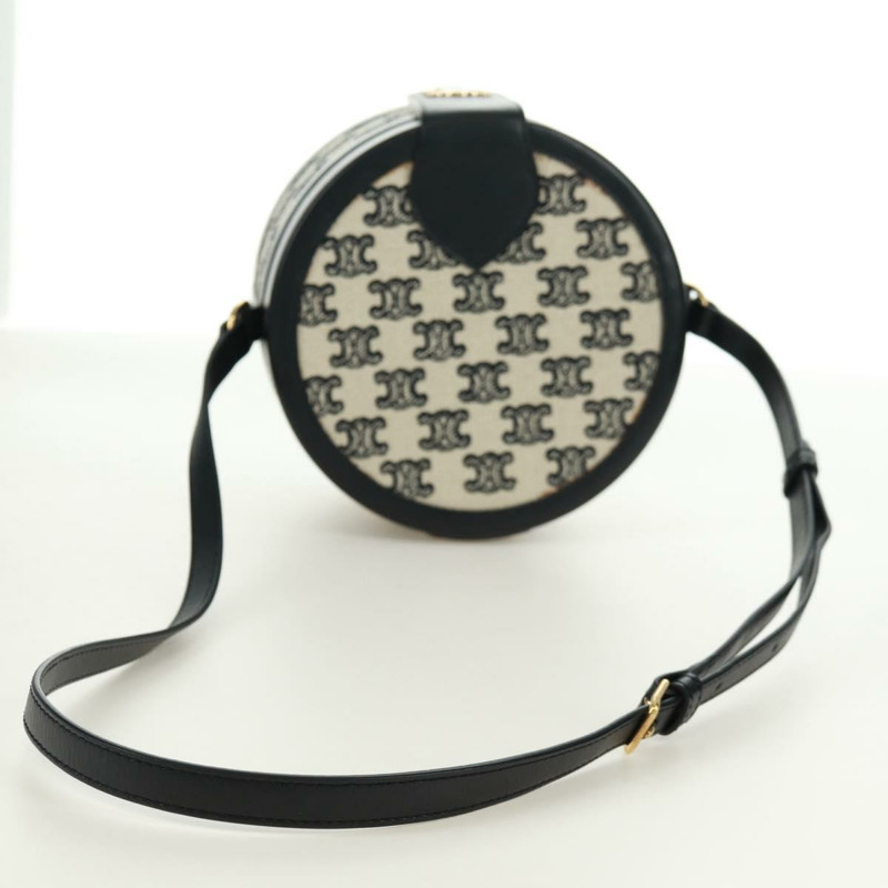 【日本直送】CELINE Triomphe 肩背包,帆布皮革,淺米色,黑色,金色,正品編號 170924M-7