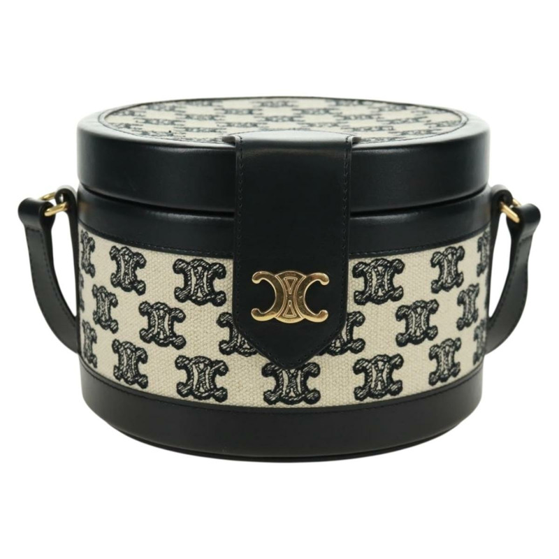 【日本直送】CELINE Triomphe 肩背包,帆布皮革,淺米色,黑色,金色,正品編號 170924M-12