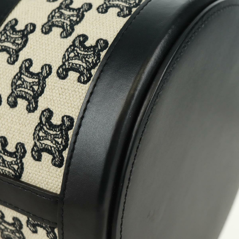 【日本直送】CELINE Triomphe 肩背包,帆布皮革,淺米色,黑色,金色,正品編號 170924M-14