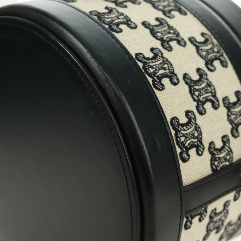 【日本直送】CELINE Triomphe 肩背包,帆布皮革,淺米色,黑色,金色,正品編號 170924M-15