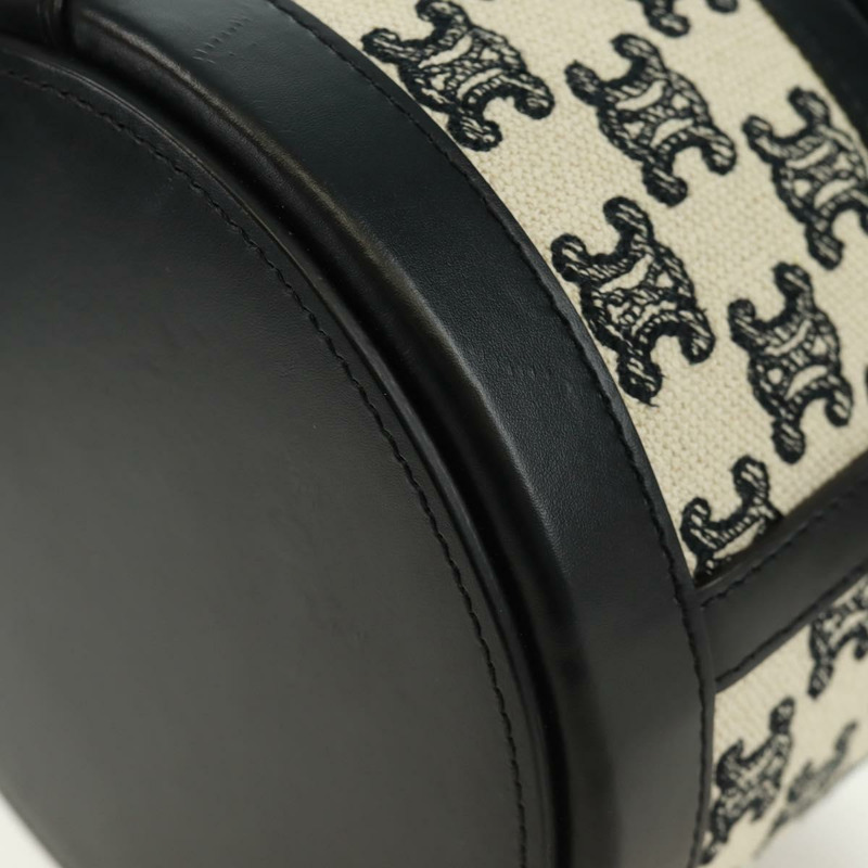 【日本直送】CELINE Triomphe 肩背包,帆布皮革,淺米色,黑色,金色,正品編號 170924M-17