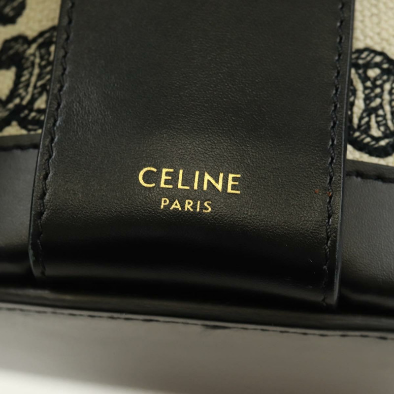 【日本直送】CELINE Triomphe 肩背包,帆布皮革,淺米色,黑色,金色,正品編號 170924M-18