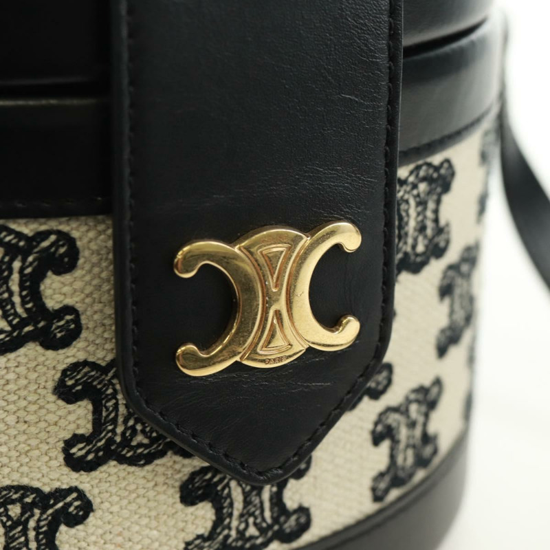 【日本直送】CELINE Triomphe 肩背包,帆布皮革,淺米色,黑色,金色,正品編號 170924M-19