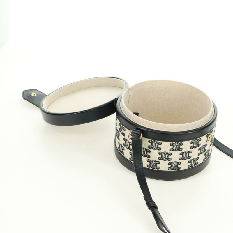 【日本直送】CELINE Triomphe 肩背包,帆布皮革,淺米色,黑色,金色,正品編號 170924M-21