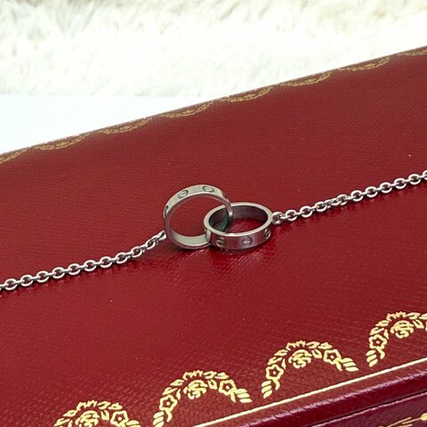 卡地亞 LOVE 銀色 18K白金 手鏈 無鑽 雙環