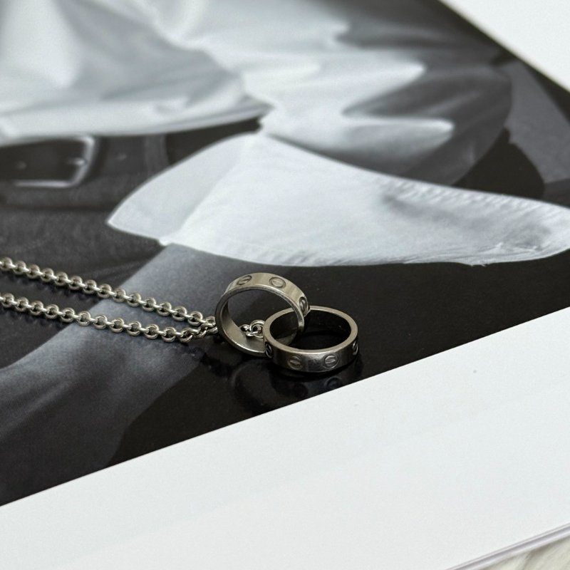 卡地亞 LOVE 銀色 18K白金 手鏈 無鑽 雙環-3