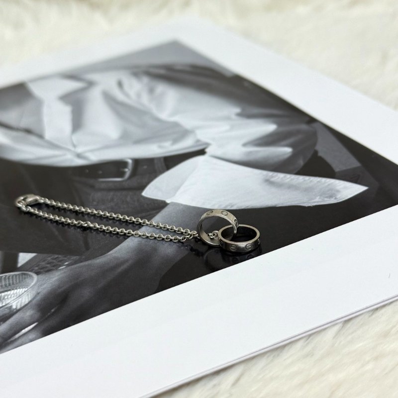 卡地亞 LOVE 銀色 18K白金 手鏈 無鑽 雙環-4