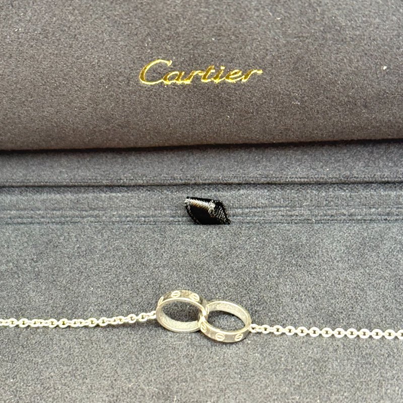 卡地亞 LOVE 銀色 18K白金 手鏈 無鑽 雙環-5