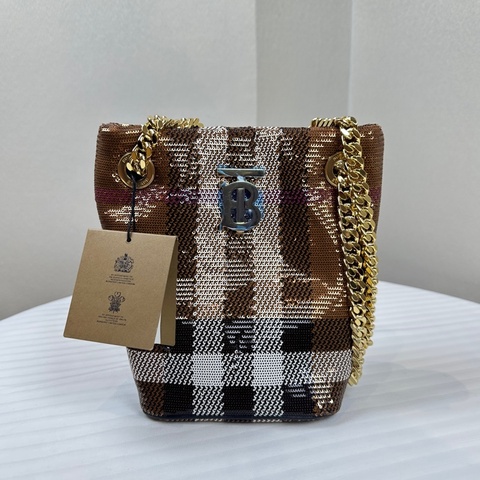 全新有Tag Burberry 格紋閃片金扣鏈條單肩包