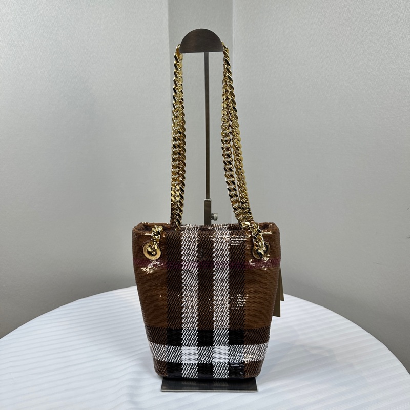 全新有Tag Burberry 格紋閃片金扣鏈條單肩包-1
