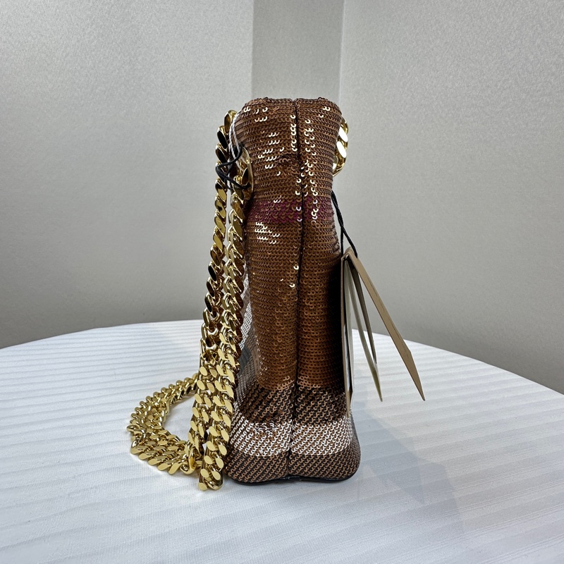 全新有Tag Burberry 格紋閃片金扣鏈條單肩包-2