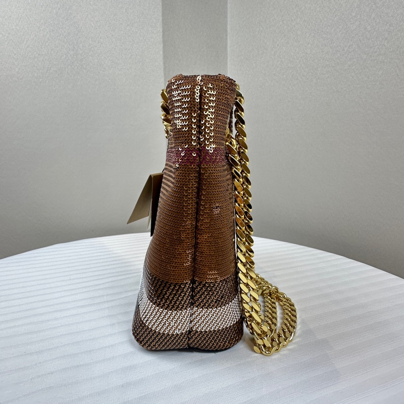 全新有Tag Burberry 格紋閃片金扣鏈條單肩包-3