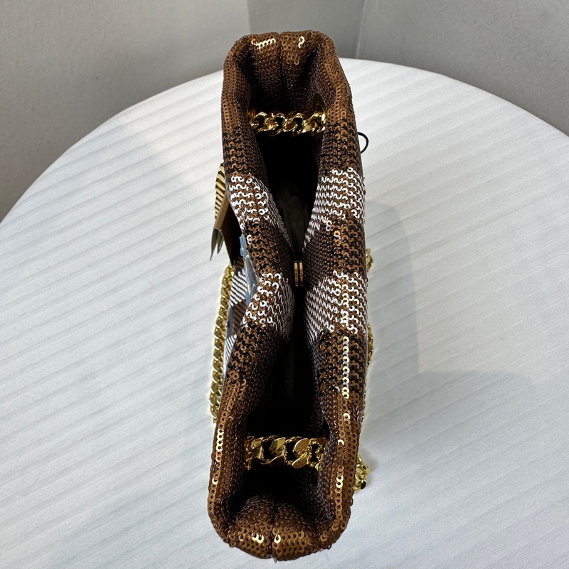 全新有Tag Burberry 格紋閃片金扣鏈條單肩包-4