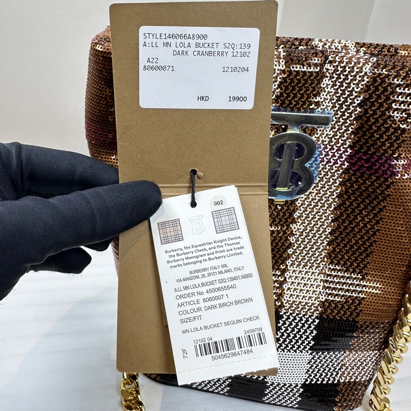 全新有Tag Burberry 格紋閃片金扣鏈條單肩包-8