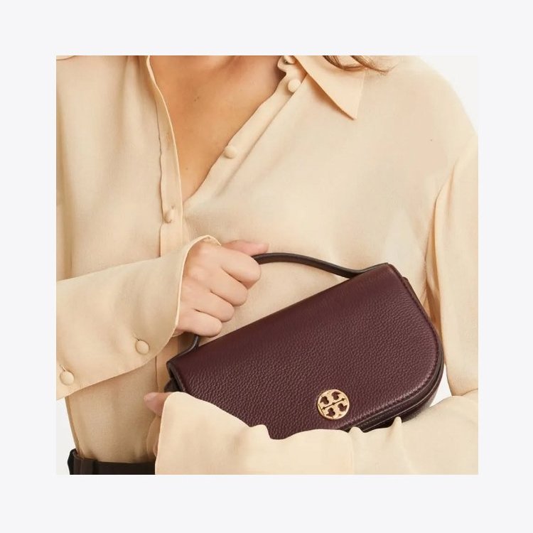 【TORY BURCH】荔枝皮革翻蓋手提/斜背包-酒紅-3
