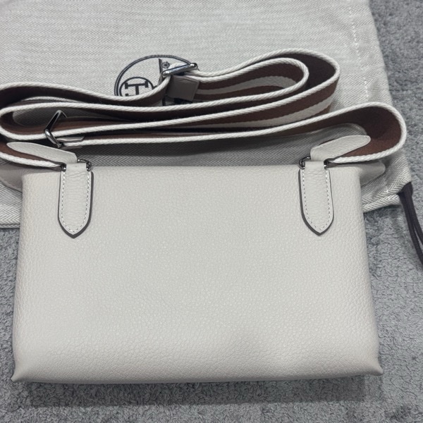 愛馬仕Hermes 餐盤包 videpoches 奶昔白編制肩帶斜挎包 側背包-1