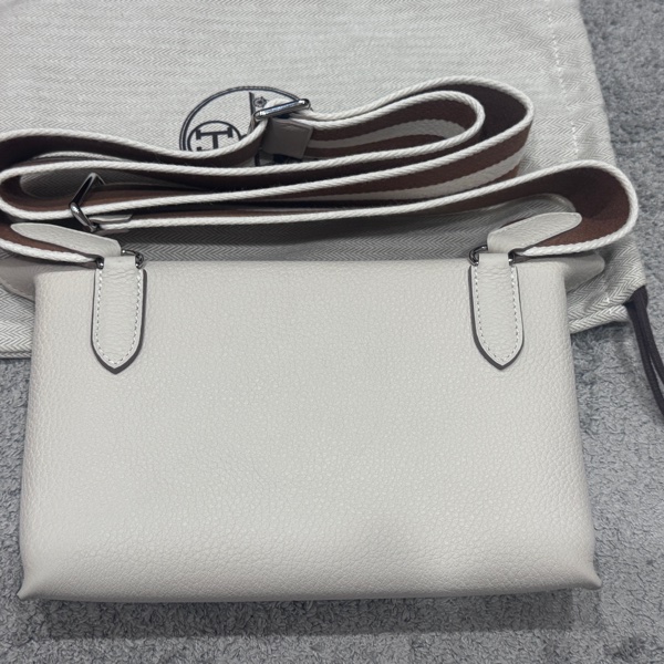 愛馬仕Hermes 餐盤包 videpoches 奶昔白編制肩帶斜挎包 側背包-7