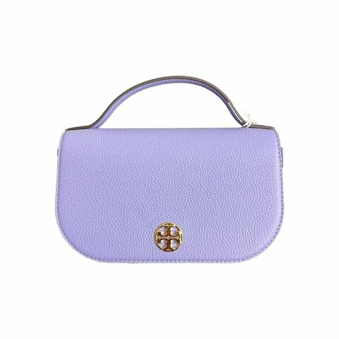 【TORY BURCH】荔枝皮革翻蓋手提/斜背包-薰衣草紫